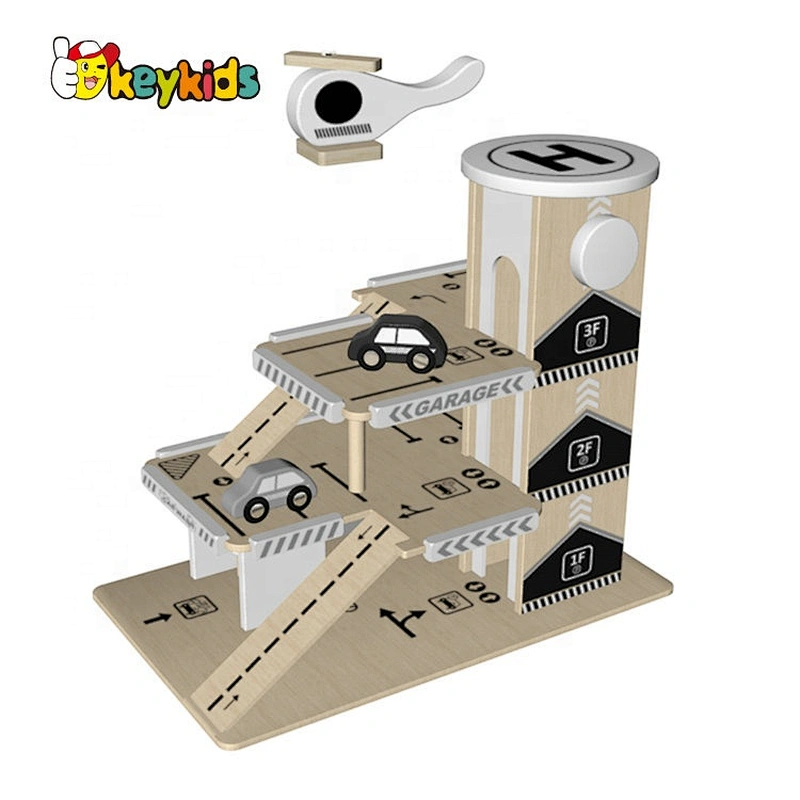 New design interactive pretend play wooden toy parking garage for children W04B009B
