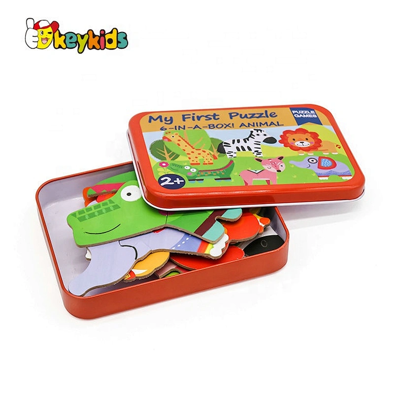 New hottest 6 in 1 cartoon wooden animals puzzle for kids W14N011