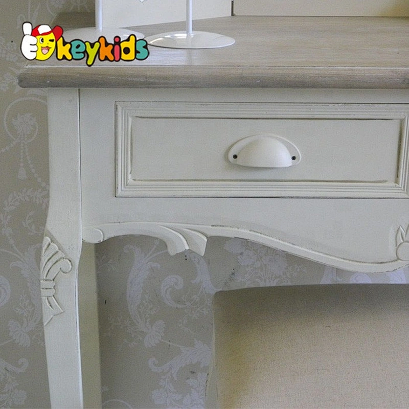 New and popular white wooden dressing table with mirror and stool W08H021