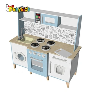 New design wood interactive musical pretend play kitchen set with real water W10C635A