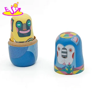 Handmade cartoon wooden Russian nesting doll set for children W06D111