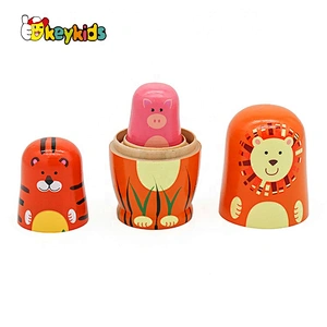 Customizable Hand Paint Animal Wooden Nesting Dolls Toy W06D150