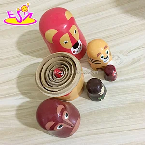 wholesale cheap 6 in 1 cartoon wooden russian nesting dolls toy for kids W06D101