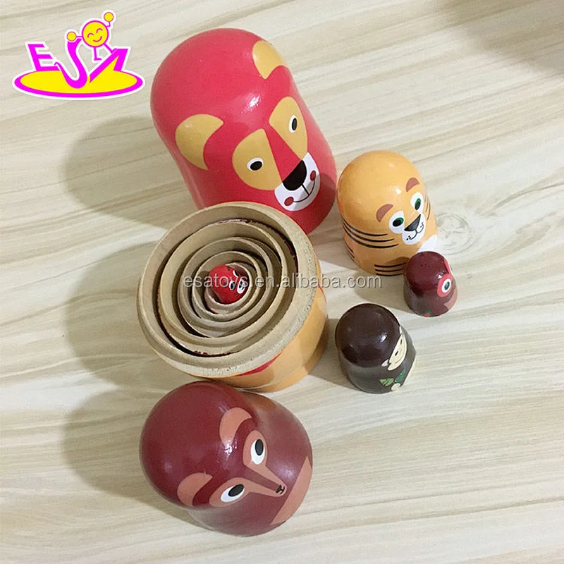 wholesale cheap 6 in 1 cartoon wooden russian nesting dolls toy for kids W06D101