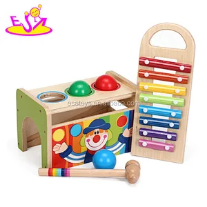 Preschool baby pounding game wooden pound and tap bench with slide out xylophone W07C071
