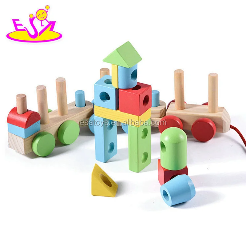 New hottest educational stacking wooden toy block train for kids W05C091