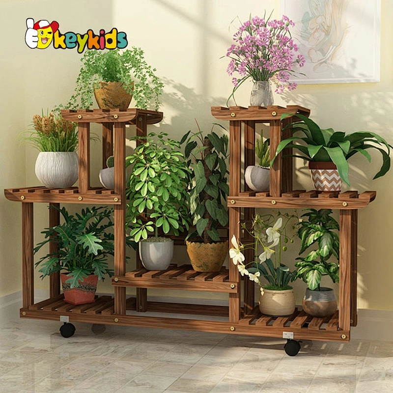 Most popular multi-tier wood flower stand rack shelf holder with wheels W08H117B