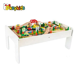 New design 90PCS white wooden train play table for children W04C009C