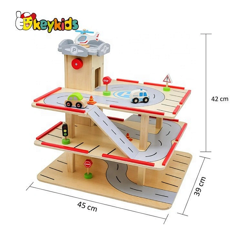 2019 New design educational play set wooden kids car garage with customize W04B077