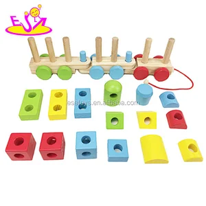 New hottest educational stacking wooden toy block train for kids W05C091