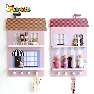 2020 Customize house shape wooden wall shelves for kids W08C311