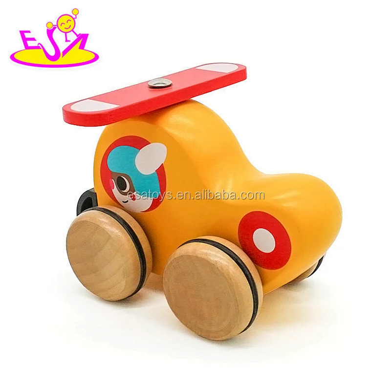 New arrival cartoon kids wooden airplane toys with wheels W04A380
