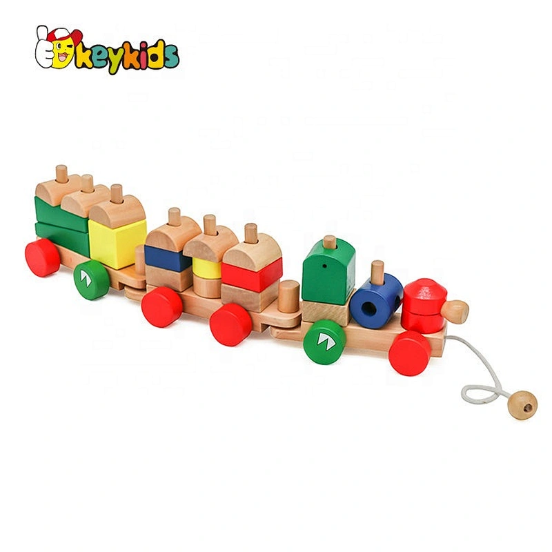 2019 New arrival educational blocks wooden pull train toy for kids W05C122