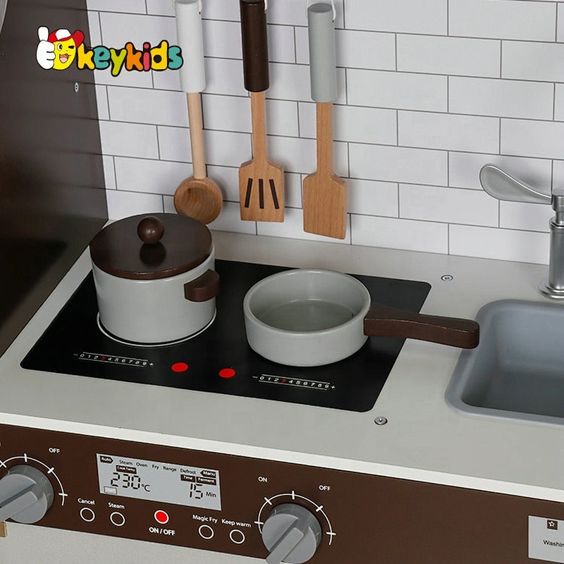 New pretend role play brown wood big kitchen set toys for kids W10C580