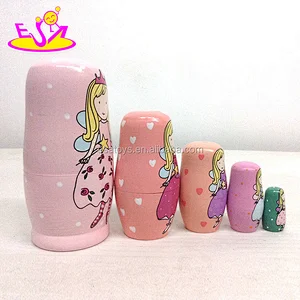 Customize pink wooden russian girls nesting doll for wholesale W06D095