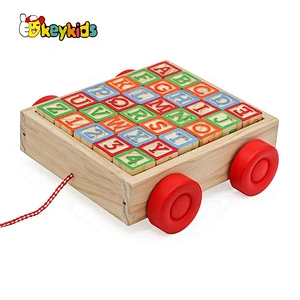 2021 Customize preschool wooden pull along blocks wagon for kids W13C045