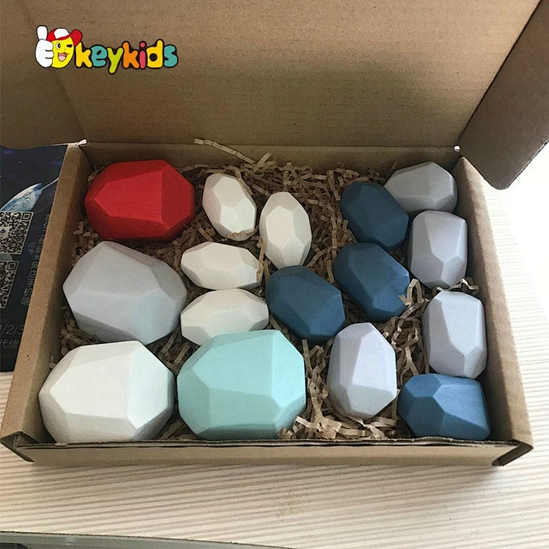 Customize 20PCS stone face wooden stacking blocks for kids W13D299