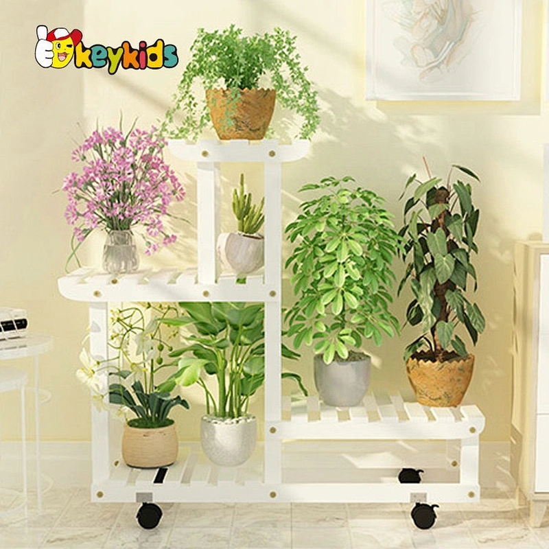 New arrival 4 layers decorative natural wood plant stand with wheels W08H116C