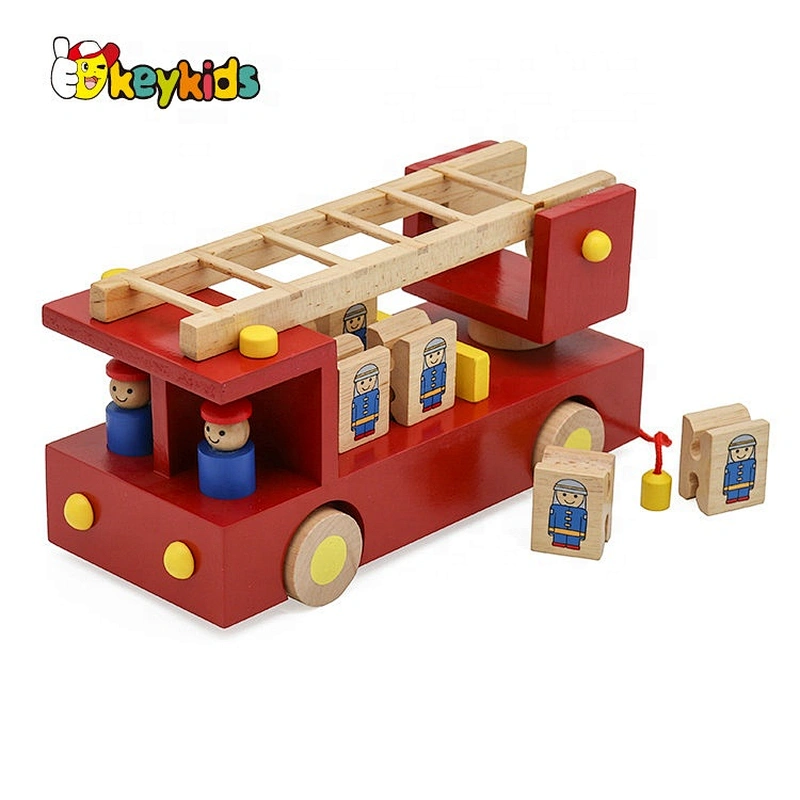 2019 New fashion educational wooden fire engine truck toy for kids W04A419