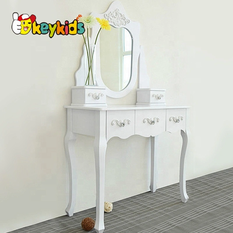 Fashion Modern White Wooden Makeup Play Set With Stool And Mirror W08H018