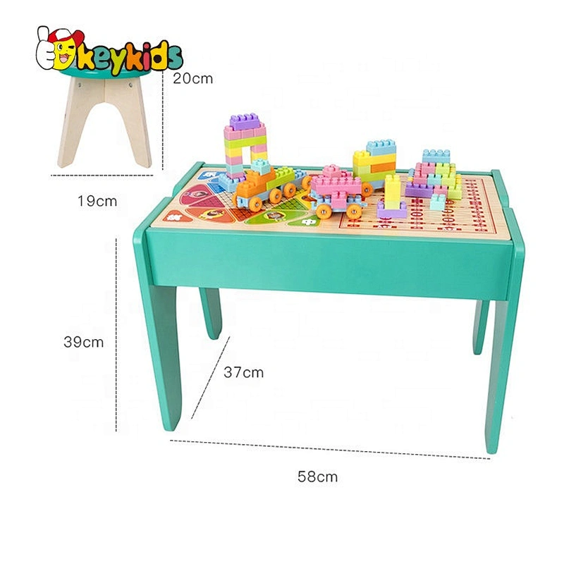 High quality children wooden toy building block table with customize W08G295A