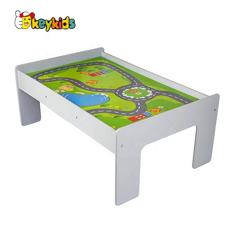 New design white wooden train activity tables for kids W04C178B