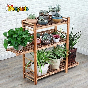 hihg quality 3 layers wooden flower pot shelf for wholesale W08H109