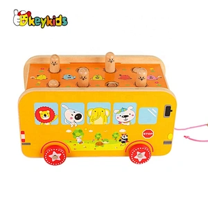 2020 New released fun wooden animal bus toy for kids W05C125