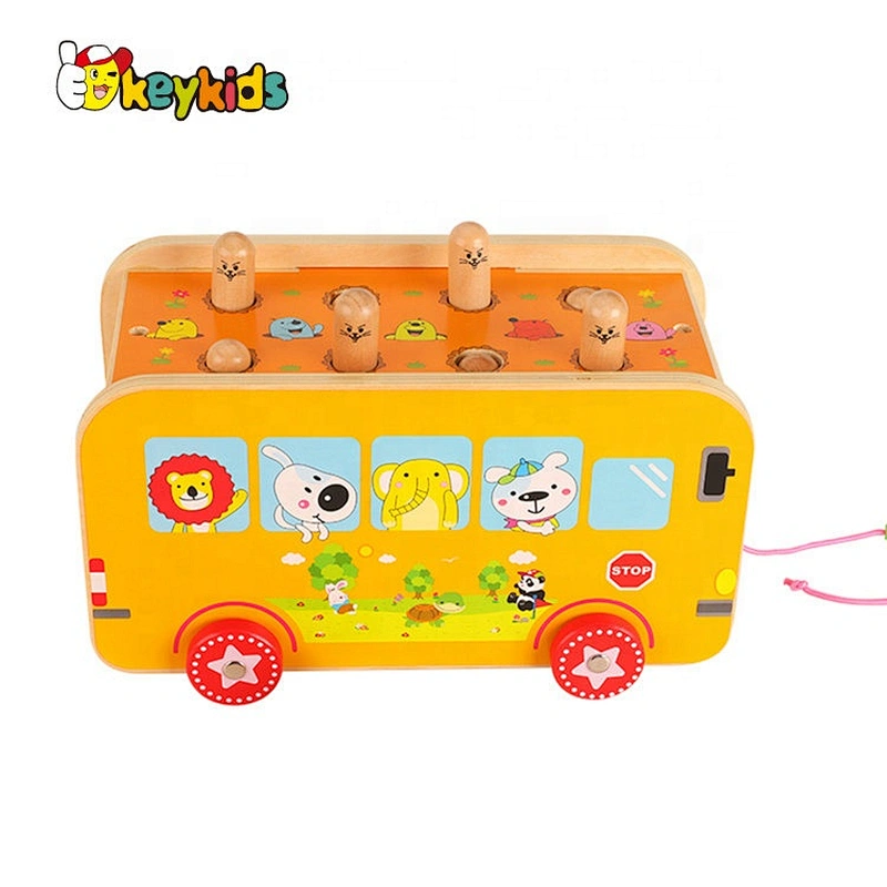 2020 New released fun wooden animal bus toy for kids W05C125