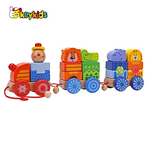 2020 New arrived educational wooden train stacking blocks for pull and push W05C128