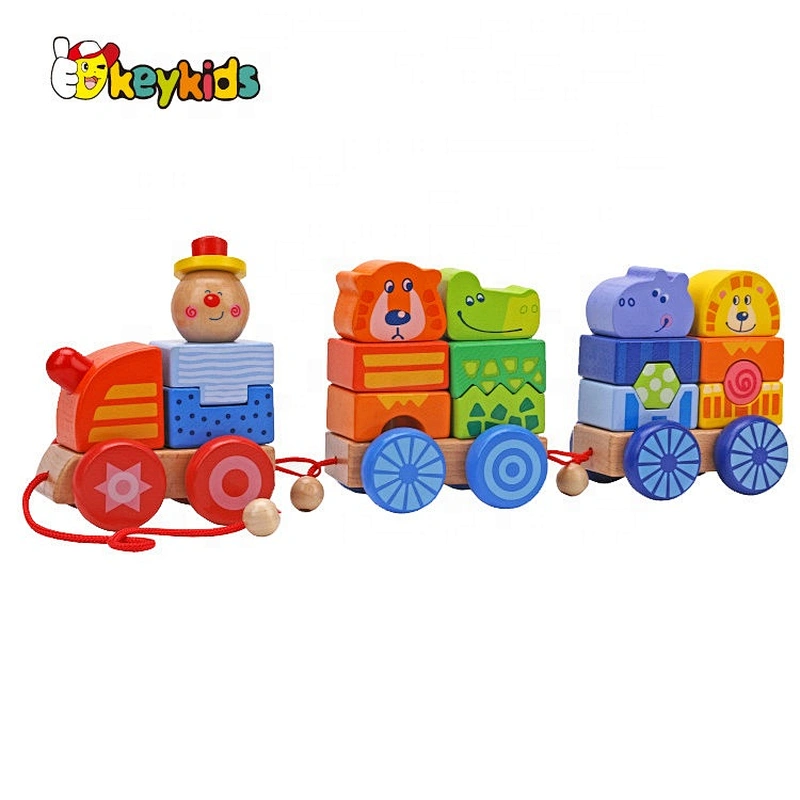 2020 New arrived educational wooden train stacking blocks for pull and push W05C128