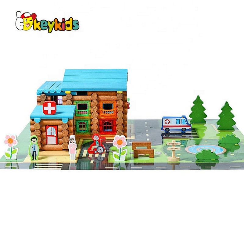 wholesale educational wooden build house toy for kids W14G051