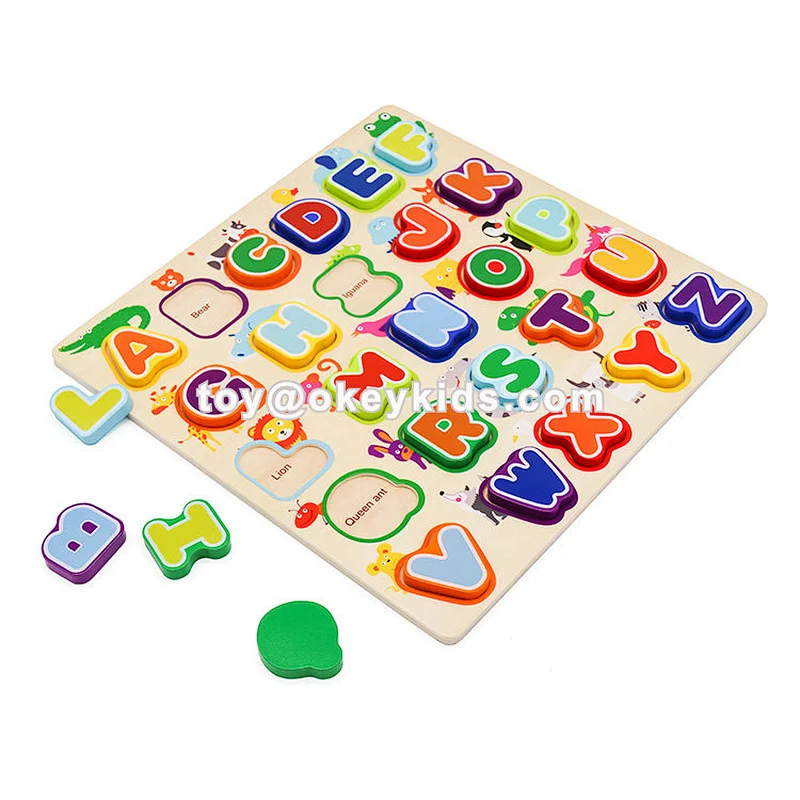 2019 Top sale 2 in1 cartoon animal wooden letter & number puzzle for kids W14B114