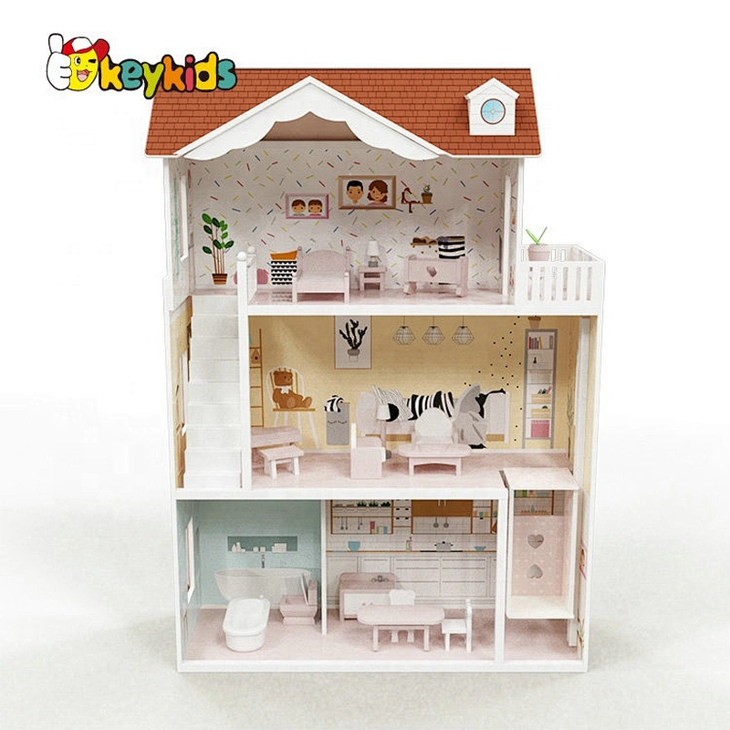 New hottest girls miature wooden dollhouse with stairs inside W06A417