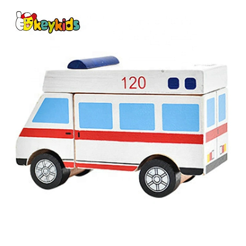 2020 New design preschool wooden mini ambulance toy for kids W04A460