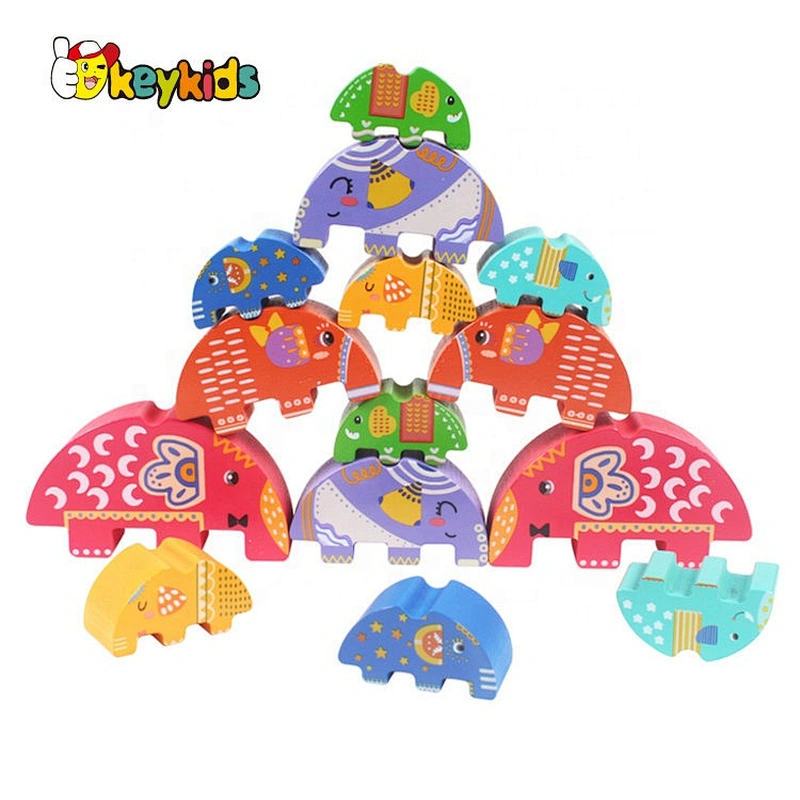 Customize stacking elephant wooden toy for kids W11F090