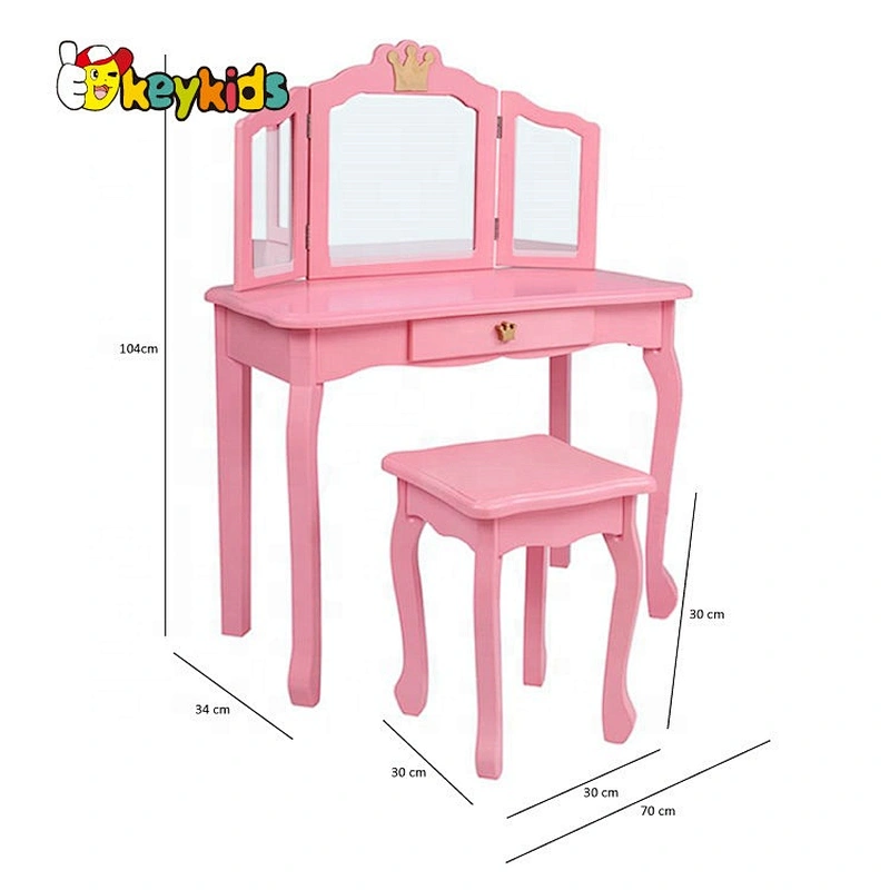 On sale girls pink wooden vanity dressing table with mirror W08H127A