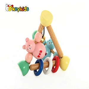 High quality grasping organic wooden rattle with bells W07I172