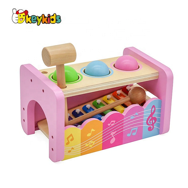 New design kids musical wooden hammer bench with xylophone W07C091