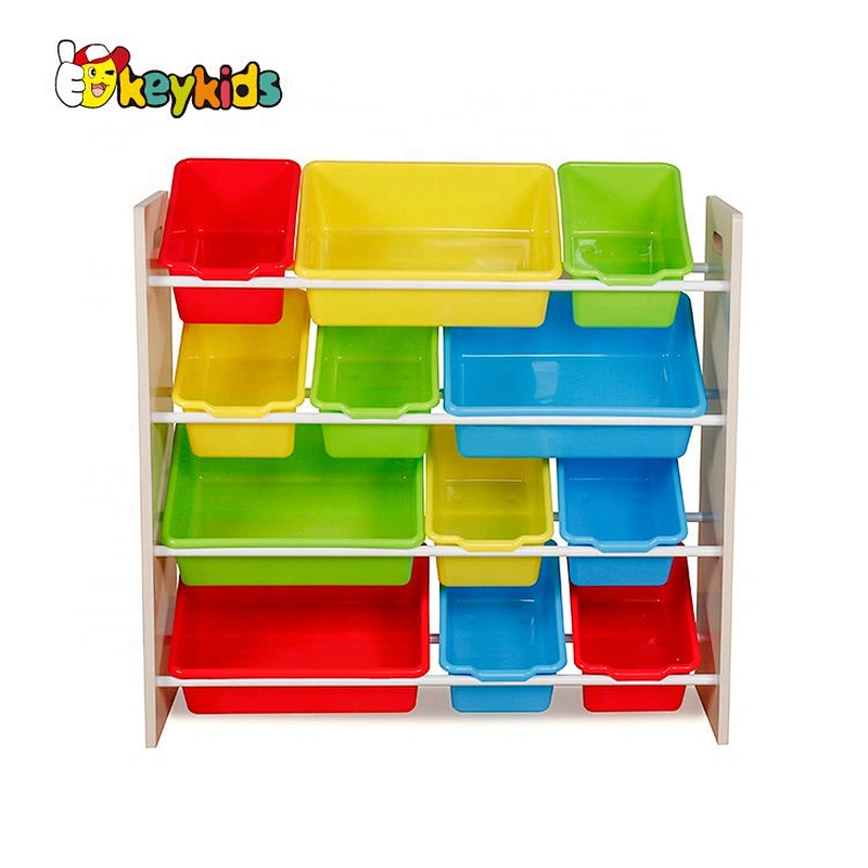 wholesale 12 pieces wooden toy shelves with bins W08C039