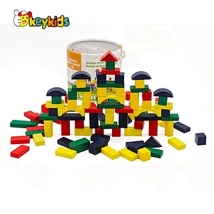 New arrival colorful 50 pcs safe hardwood building block sets with storage bucket W13B041