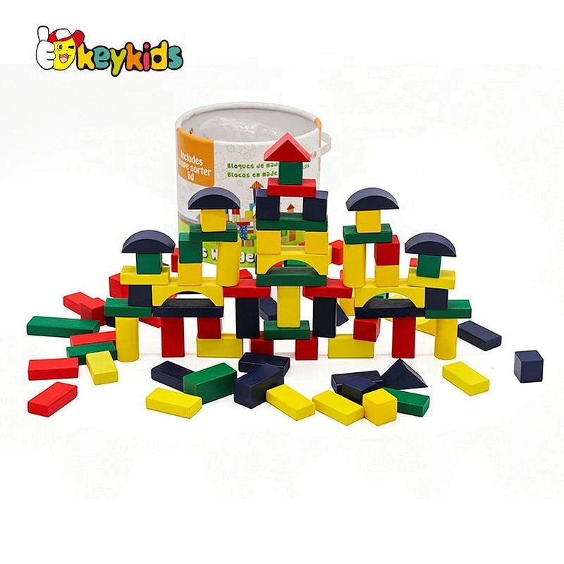 New arrival colorful 50 pcs safe hardwood building block sets with storage bucket W13B041