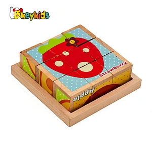 2019 New design 9 pieces kids wood cube puzzle for early education W14F058