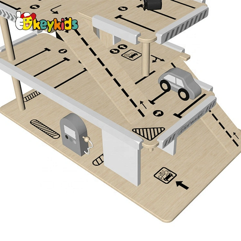 New design interactive pretend play wooden toy parking garage for children W04B009B