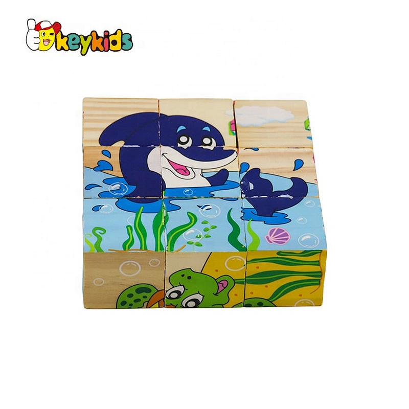 Cusomize 4 sides educational wooden block puzzle cube for kids W14F070