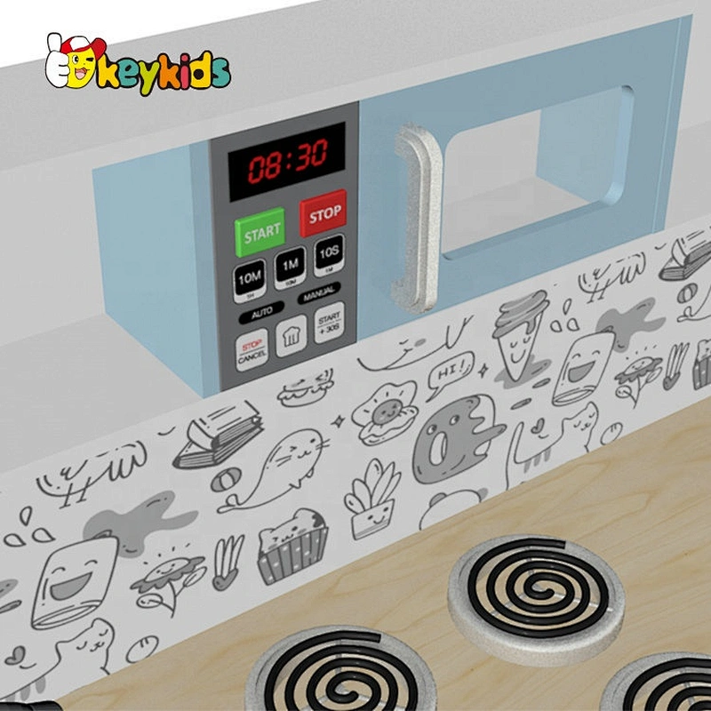 New design wood interactive musical pretend play kitchen set with real water W10C635A
