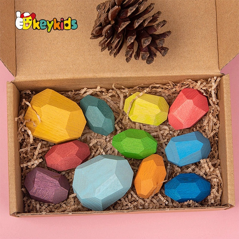 Customize 20PCS stone face wooden stacking blocks for kids W13D299