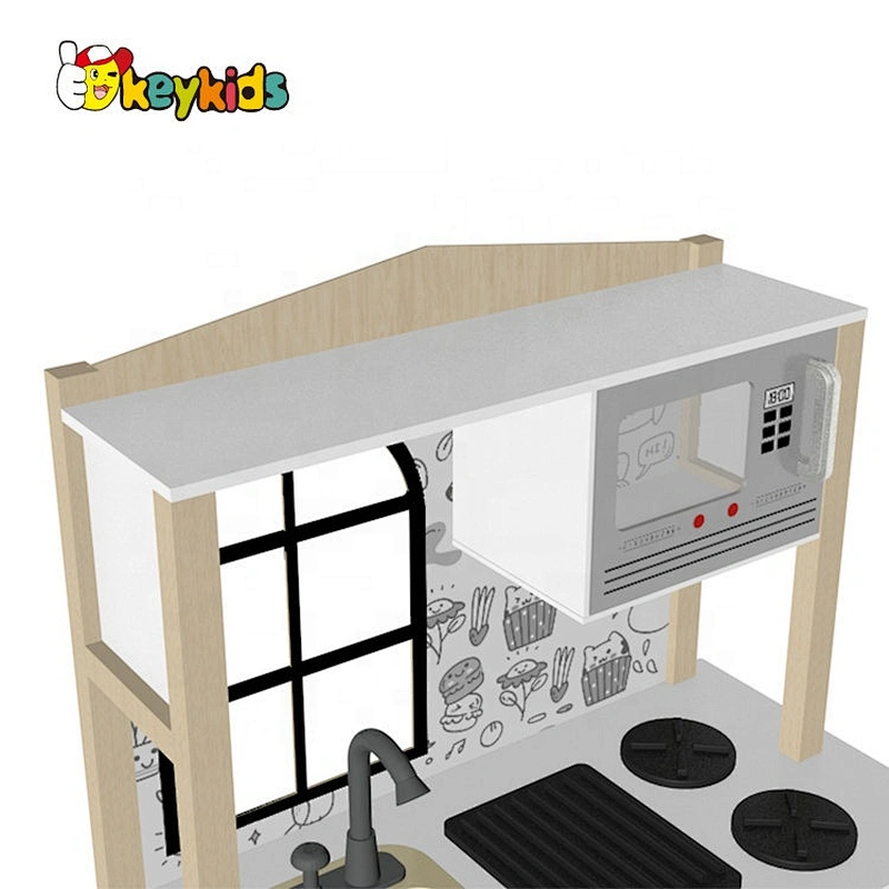 New design wood interactive water function wooden kids kitchen play set for pretend play W10C636