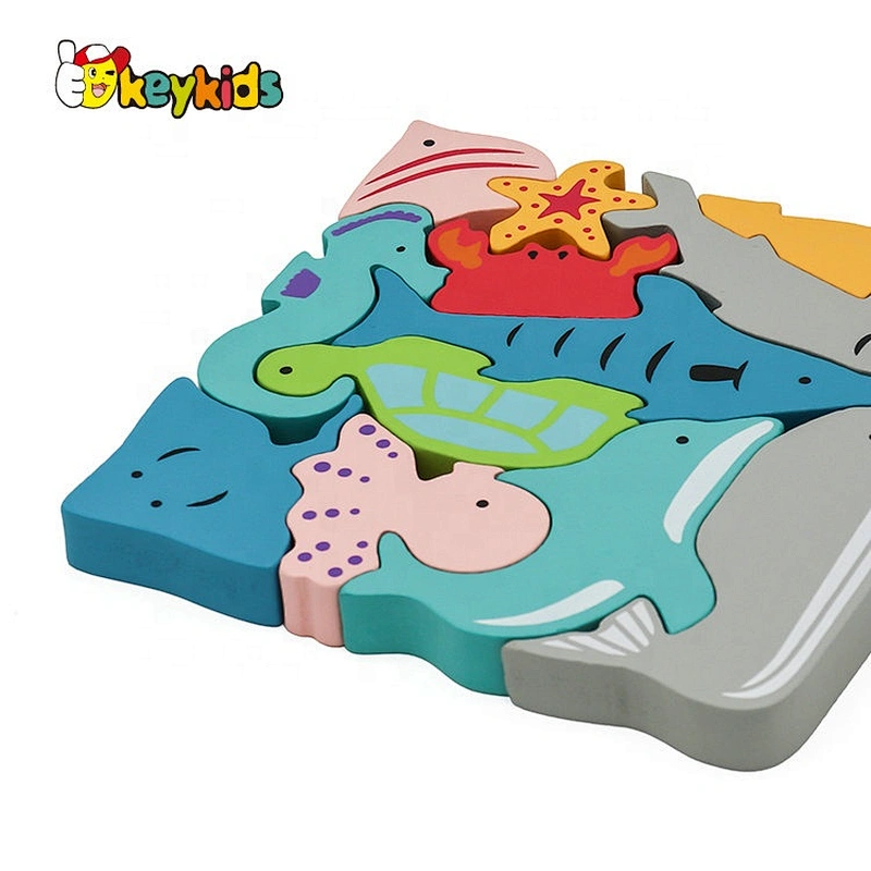 2021 Customize colored wooden fish block puzzle for kids W14A252