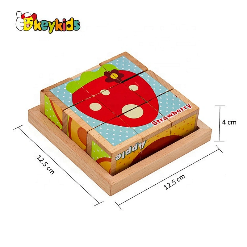 2019 New design 9 pieces kids wood cube puzzle for early education W14F058